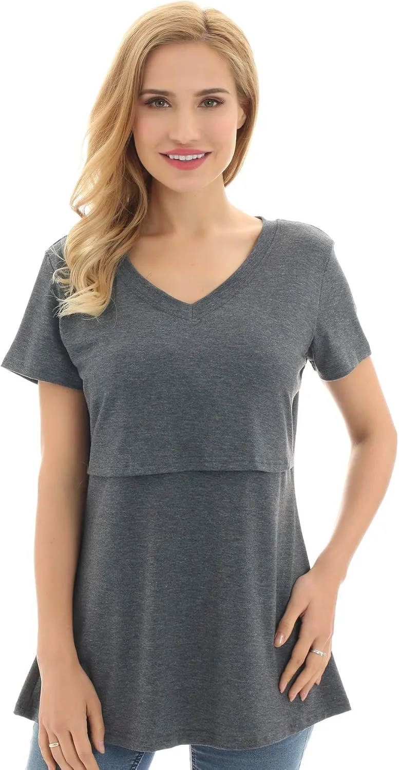 Bearsland Womens 3 Packs V Neck Nursing Tops Maternity Breastfeeding Tee Shirts