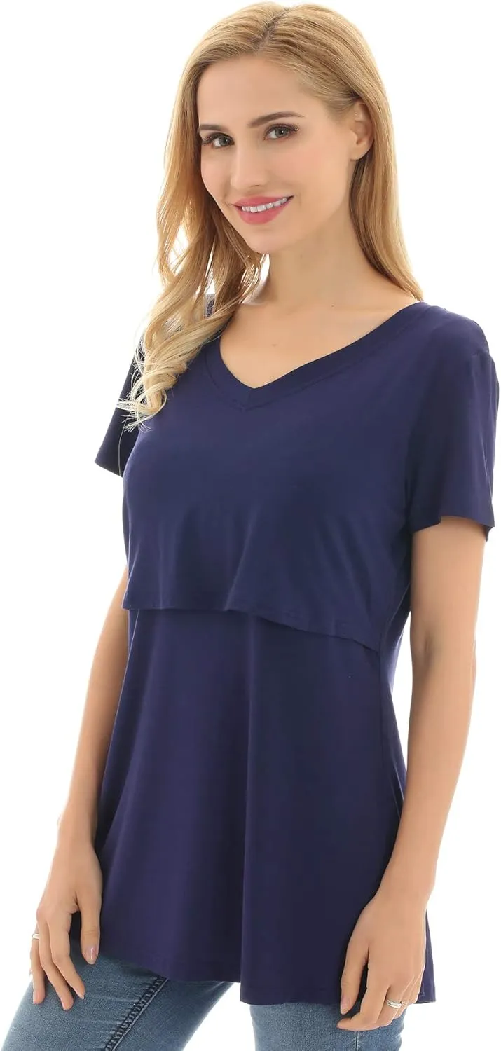 Bearsland Womens 3 Packs V Neck Nursing Tops Maternity Breastfeeding Tee Shirts