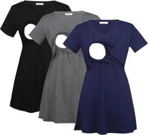 Bearsland Womens 3 Packs V Neck Nursing Tops Maternity Breastfeeding Tee Shirts