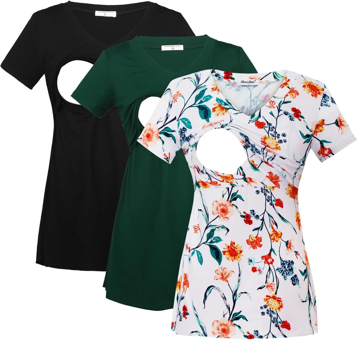 Bearsland Womens 3 Packs V Neck Nursing Tops Maternity Breastfeeding Tee Shirts
