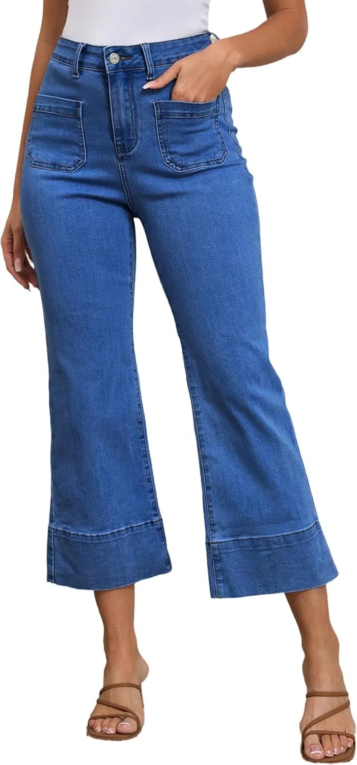Bell Bottom Jeans for Women Cropped Stretchy High Waist Loose Casual Women Stretch Jeans