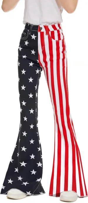 Bell Bottom Jeans for Women High Waisted Stretch American Flag Flare Jeans Denim Bootcut Pants