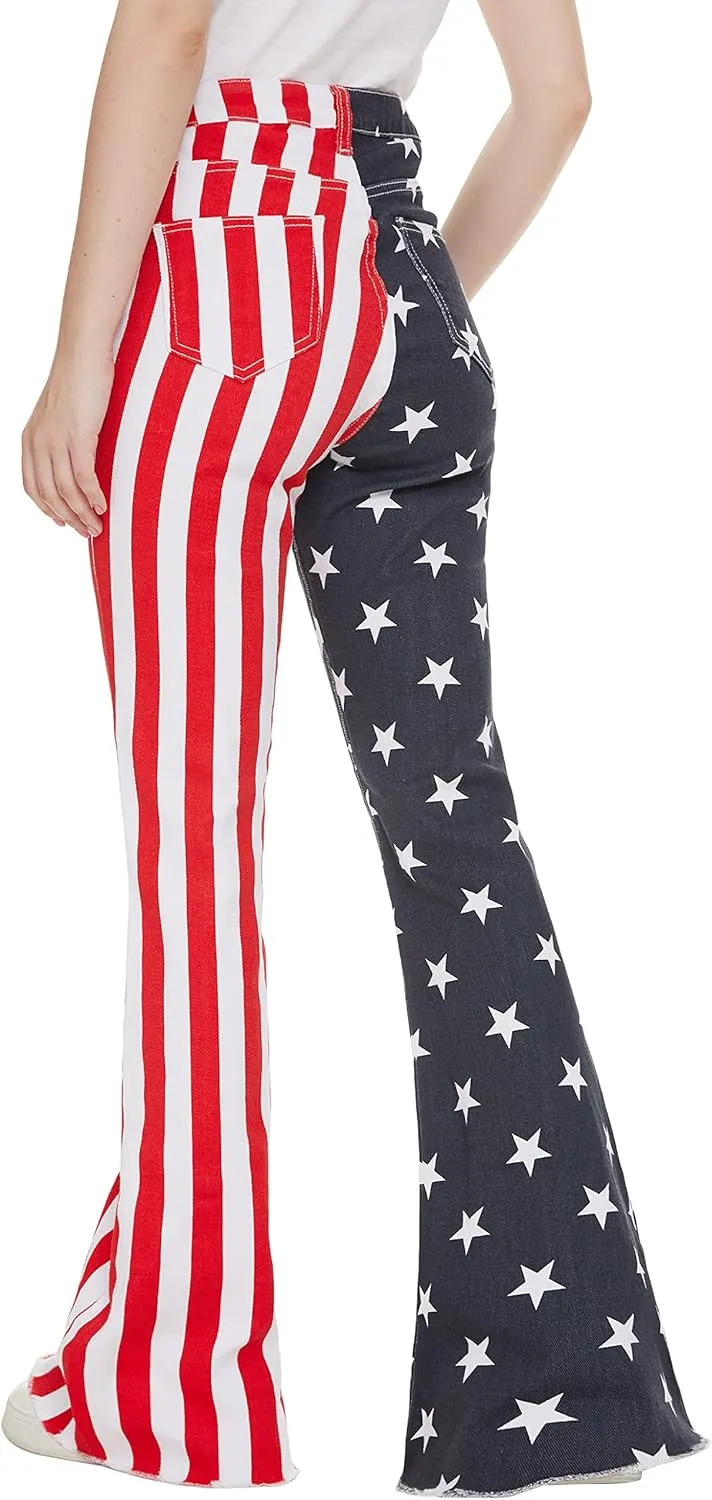 Bell Bottom Jeans for Women High Waisted Stretch American Flag Flare Jeans Denim Bootcut Pants