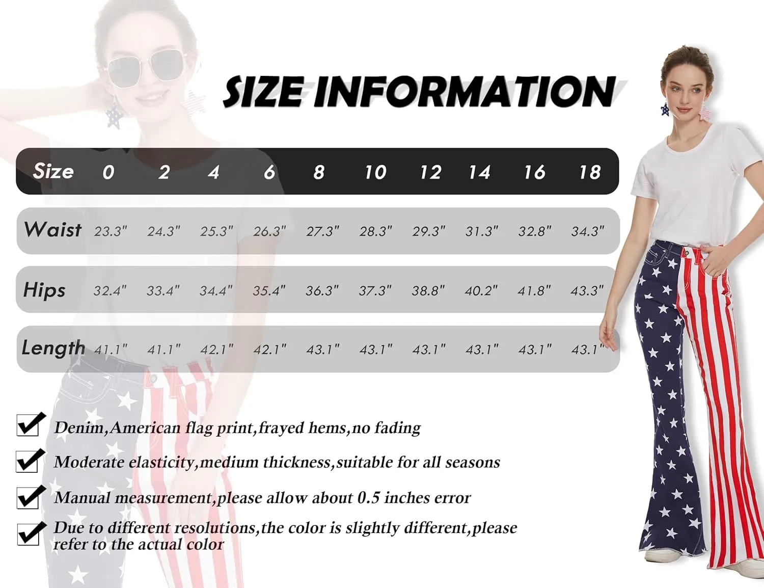 Bell Bottom Jeans for Women High Waisted Stretch American Flag Flare Jeans Denim Bootcut Pants
