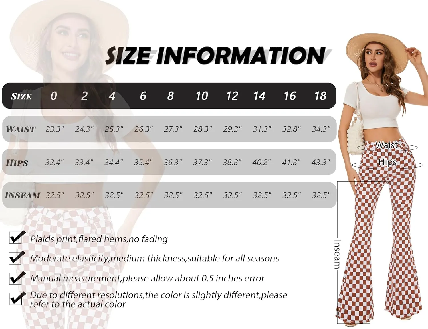 Bell Bottom Jeans for Women High Waisted Stretch Plaid Flare Jeans Denim Bootcut Pants