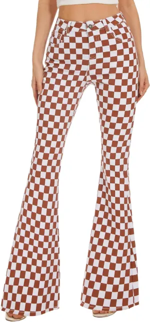 Bell Bottom Jeans for Women High Waisted Stretch Plaid Flare Jeans Denim Bootcut Pants