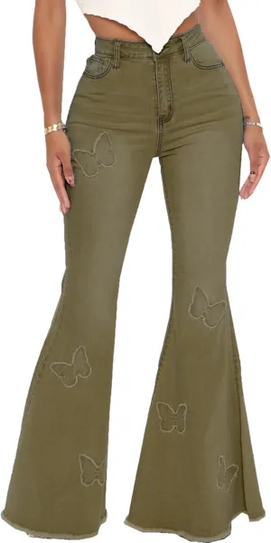 Bell Bottom Jeans for Women Vintage High Waisted Ripped Hole Raw Hem Denim Flare Jeans Pants