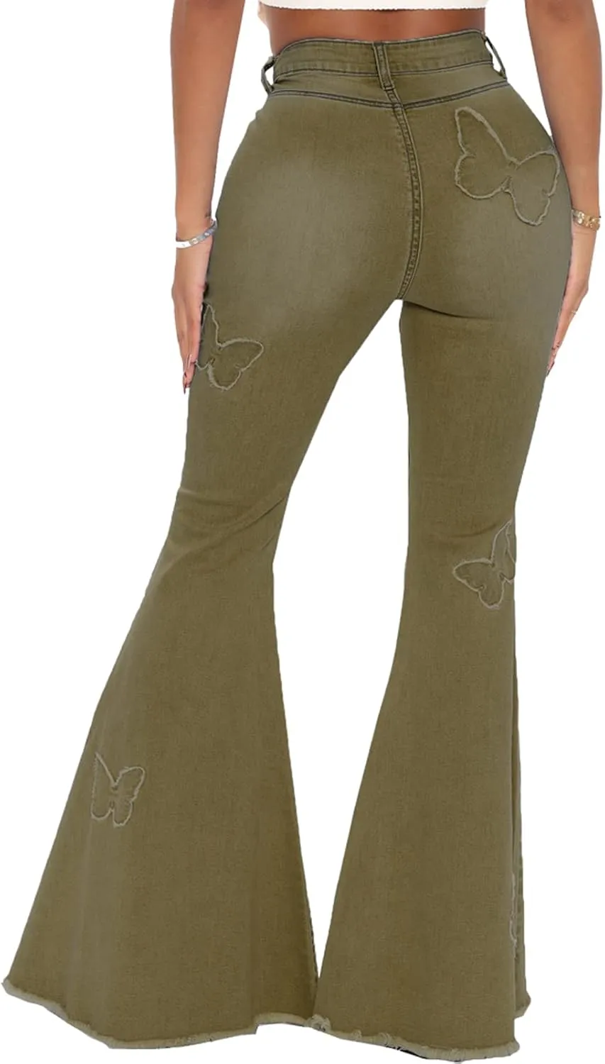Bell Bottom Jeans for Women Vintage High Waisted Ripped Hole Raw Hem Denim Flare Jeans Pants