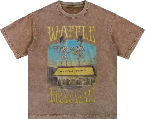 Bellelement Waffle House Vintage Acid Wash T-Shirt Hip Hop Tee Tops