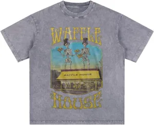 Bellelement Waffle House Vintage Acid Wash T-Shirt Hip Hop Tee Tops
