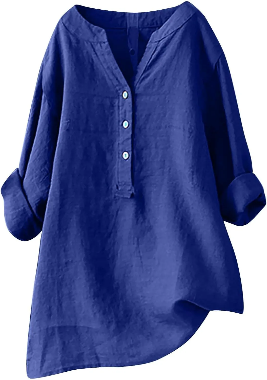 Binmer Women Linen Button Down Shirt Oversized Long Sleeve Blouse Ladies Summer Casual V Neck Beach Top.Plus Size S-5X