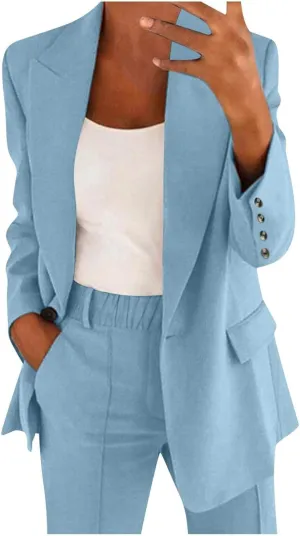 Blazer Sets Women 2 Piece Outfits Business Casual Outfits 2025 Dressy Casual Pant Suits Plus Size Wide Pants Suit Set