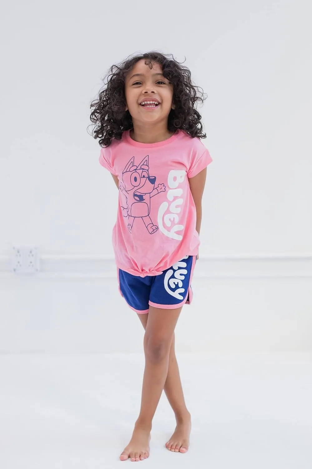 Bluey Girls T-Shirt and French Terry Dolphin Shorts Outfit Set Toddler to Big Kid Sizes (2T - 10-12)