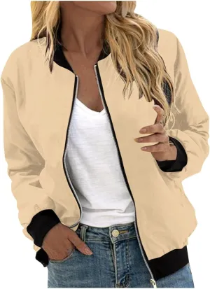 Bomber Jacket Coats for Women Causal Zip Up Long Sleeve Stand Collar Jackets 2024 Fall Lightweight Outerwear