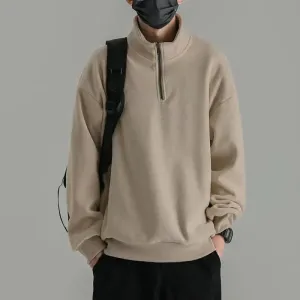 Bonsir Autumn Winter Men's Sweater Half Zipper Polar Fleece Pullover High Neck Long Sleeve Double Face Fleece Standing Neck Top