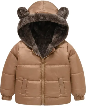 Boys And Girls Middle Children Solid Color Ears Cute Pocket Short Cotton Padded Children's Coat Coat 5t