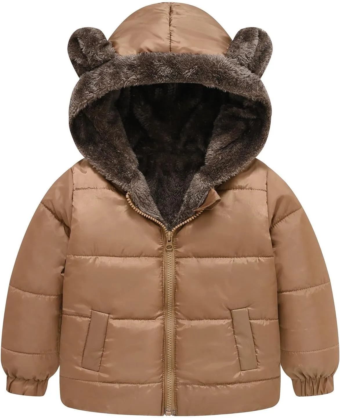 Boys And Girls Middle Children Solid Color Ears Cute Pocket Short Cotton Padded Children's Coat Coat 5t