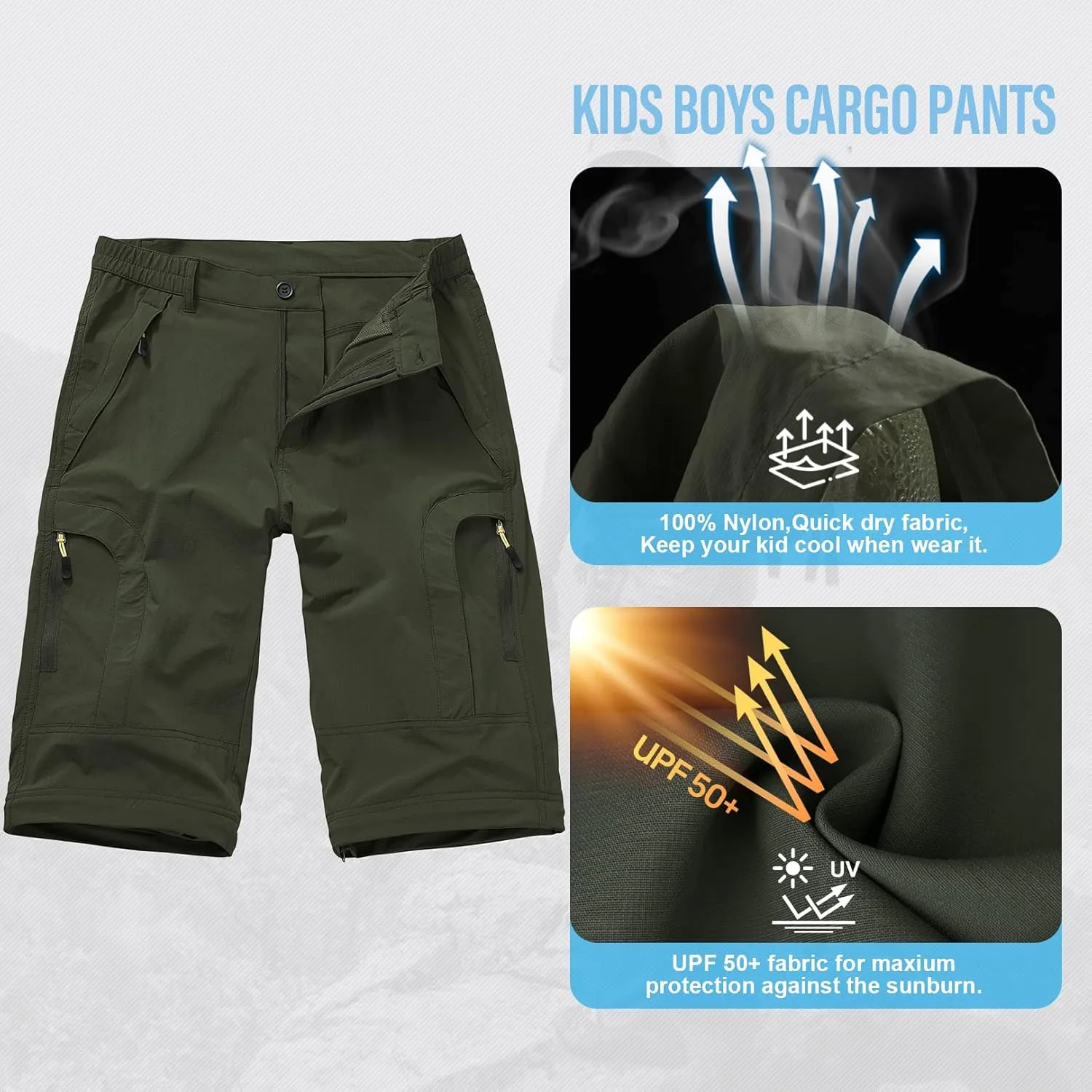 Boys Cargo Pants Kids' Hiking Quick Dry Lightweight Convertible Youth Waterproof Outdoor Camping Fishing Scout Pants