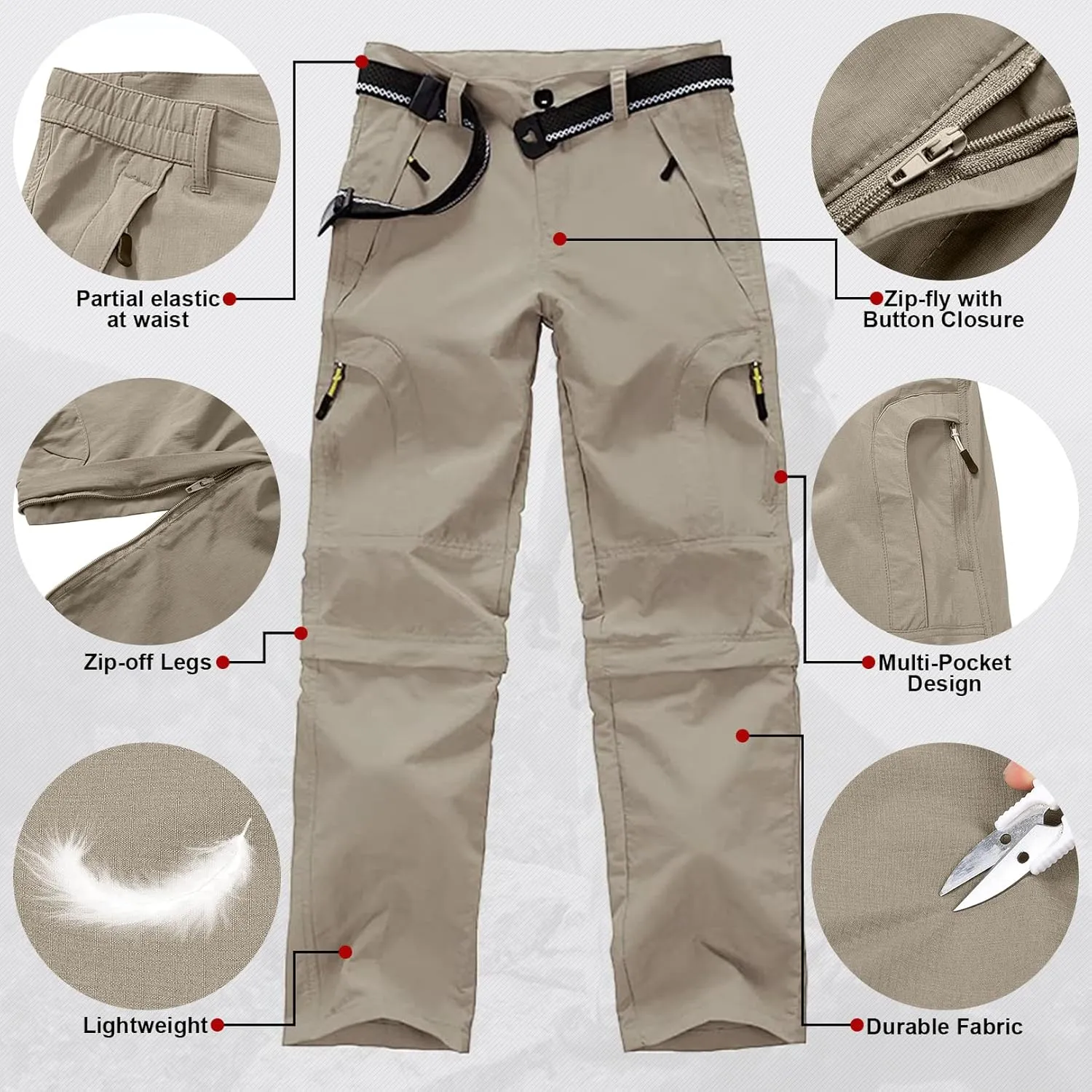 Boys Cargo Pants Kids' Hiking Quick Dry Lightweight Convertible Youth Waterproof Outdoor Camping Fishing Scout Pants