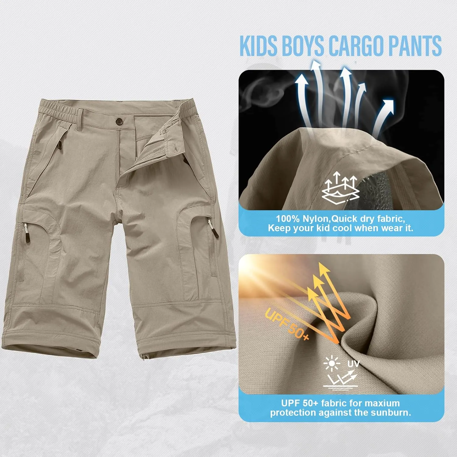 Boys Cargo Pants Kids' Hiking Quick Dry Lightweight Convertible Youth Waterproof Outdoor Camping Fishing Scout Pants