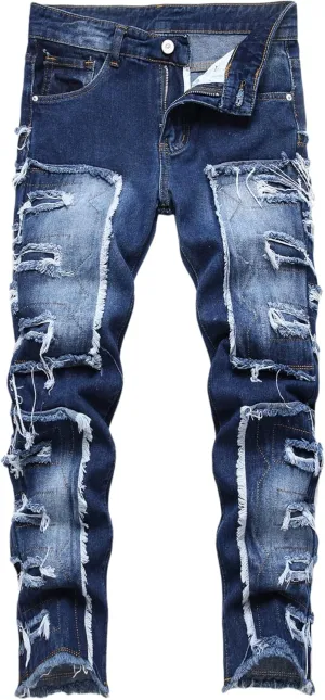 Boy's Stacked Jeans Skinny Fit Ripped Destroyed Distressed Fashion Comfy Denim Jeans Pants
