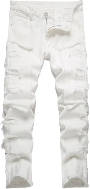 Boy's Stacked Jeans Skinny Fit Ripped Destroyed Distressed Fashion Comfy Denim Jeans Pants