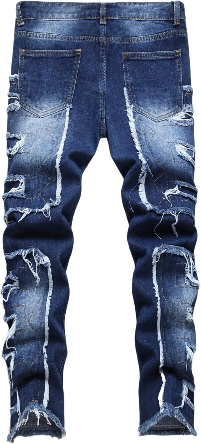 Boy's Stacked Jeans Skinny Fit Ripped Destroyed Distressed Fashion Comfy Denim Jeans Pants