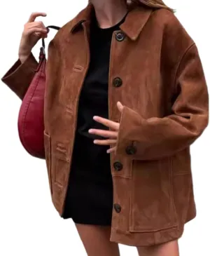 Brown Faux Leather Jacket Y2K Suede Jacket Women Fall Fashion Old Money Aesthetic Winter Blazers Wool Coats