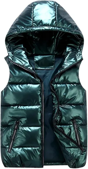BTDECLAR 2024 Fashion Womens Vest with Hood Zip up Windproof Short Coat Warm Lightweight Sleeveless Thick Puffer Jacket