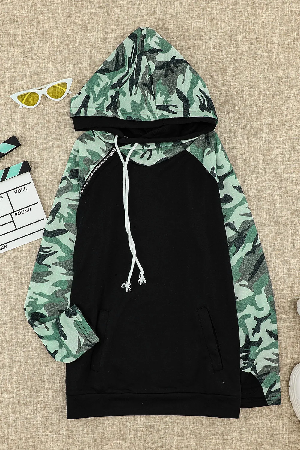 Camouflage Print Raglan Sleeve Hoodie