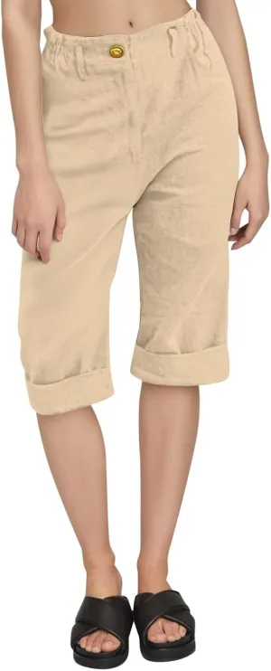 Capri Linen Pants Women Casual Elastic Waisted Trousers Stretchy Ladies Cropped Palazzo Pants Casual Summer 2025