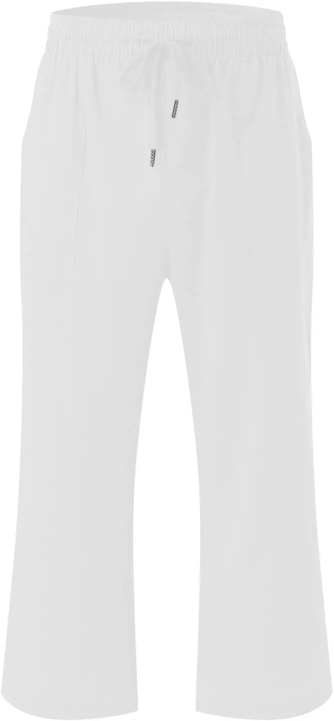 Capri Pants for Women Cotton Linen Summer Pants Elastic Waist Drawstring Wide Leg Capris Beach Travel Vacation Outfits