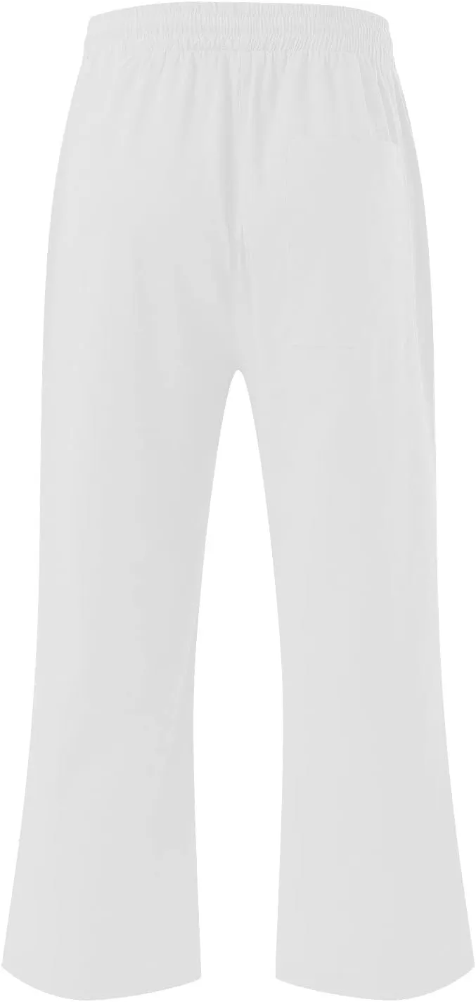 Capri Pants for Women Cotton Linen Summer Pants Elastic Waist Drawstring Wide Leg Capris Beach Travel Vacation Outfits
