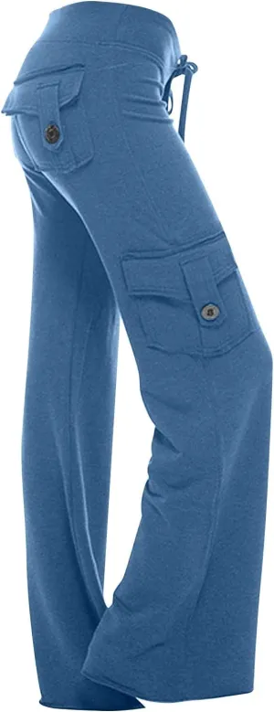 Cargo Pants Women High Waist Baggy Pants with Pockets Y2K Straight Wide Leg Trousers Elastic Slacks Streetwear