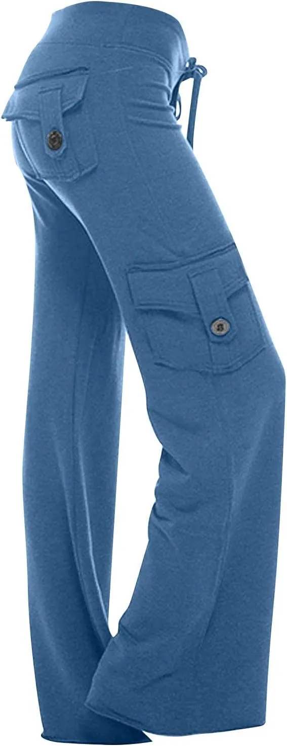 Cargo Pants Women High Waist Baggy Pants with Pockets Y2K Straight Wide Leg Trousers Elastic Slacks Streetwear