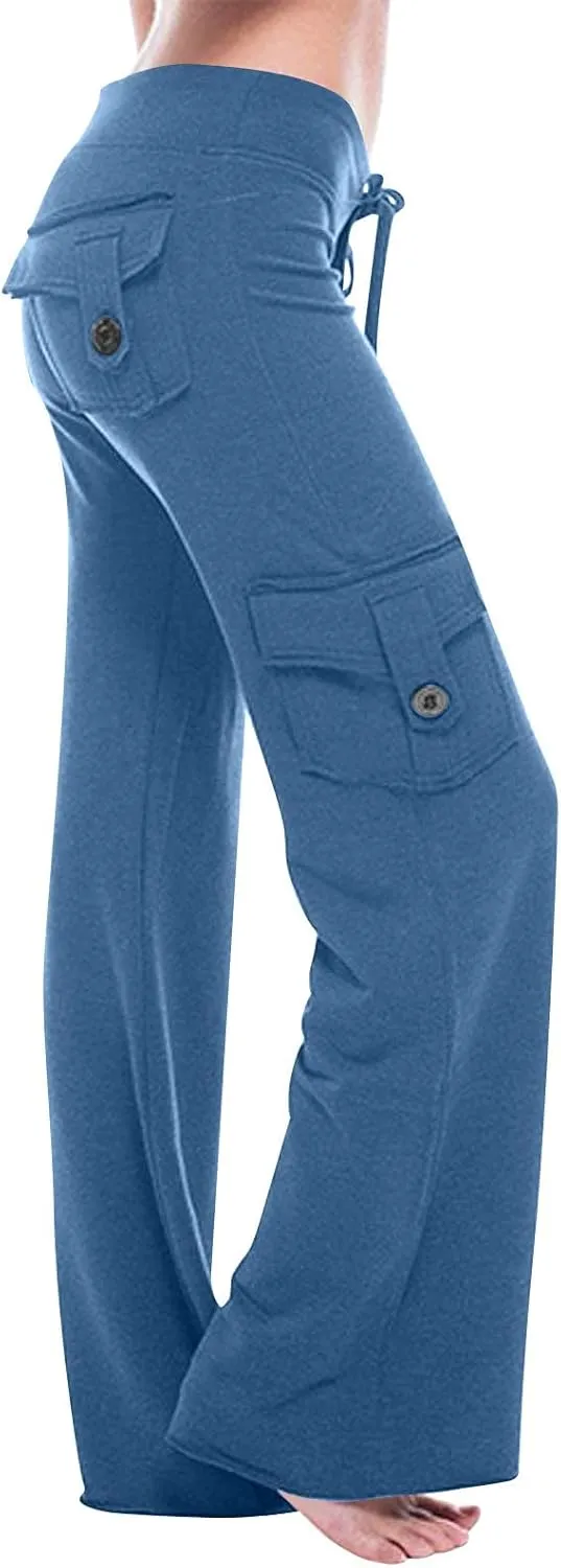 Cargo Pants Women High Waist Baggy Pants with Pockets Y2K Straight Wide Leg Trousers Elastic Slacks Streetwear