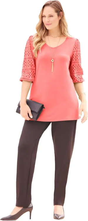 Catherines Women's Plus Size Liz&Me Eyelet Peasant Top