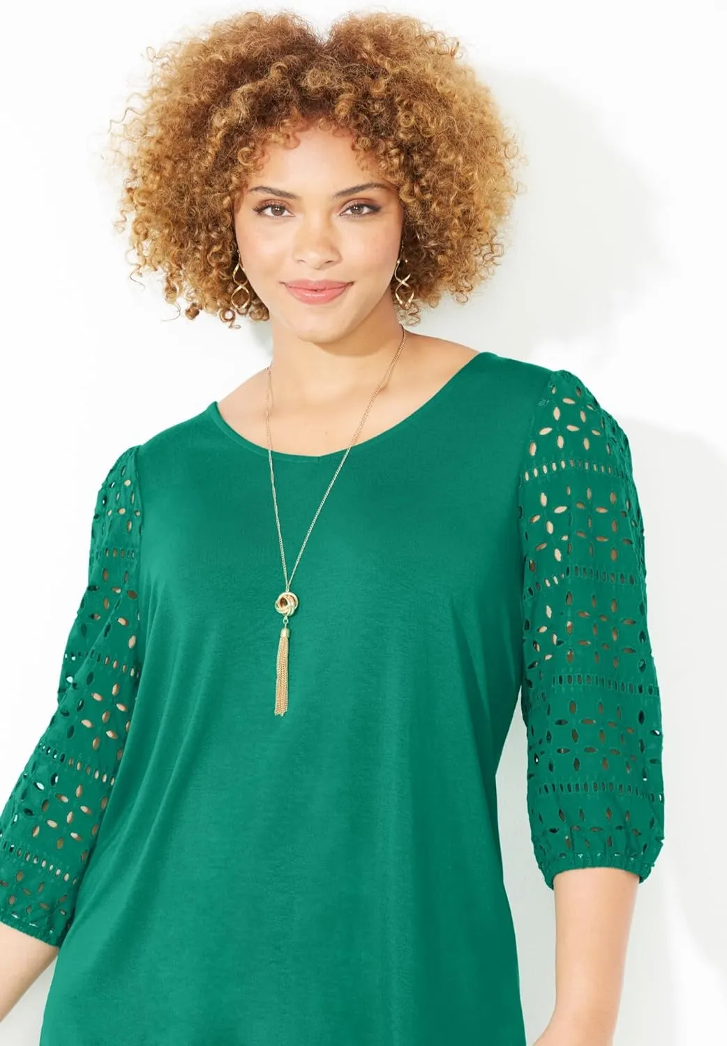 Catherines Women's Plus Size Liz&Me Eyelet Peasant Top