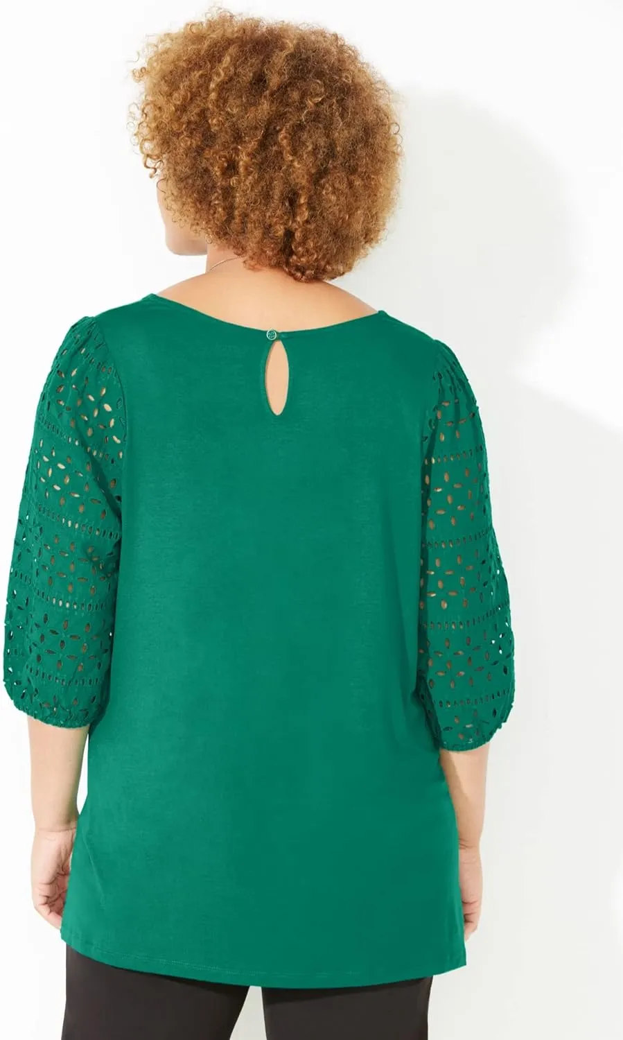 Catherines Women's Plus Size Liz&Me Eyelet Peasant Top
