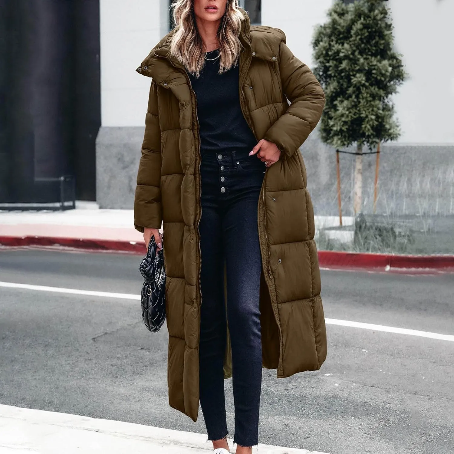 Ceboyel Long Winter Coats for Women 2024 Puffer Jackets Hooded Thickened Down Coat Trendy Ladies Outerwear Clothes With Hood
