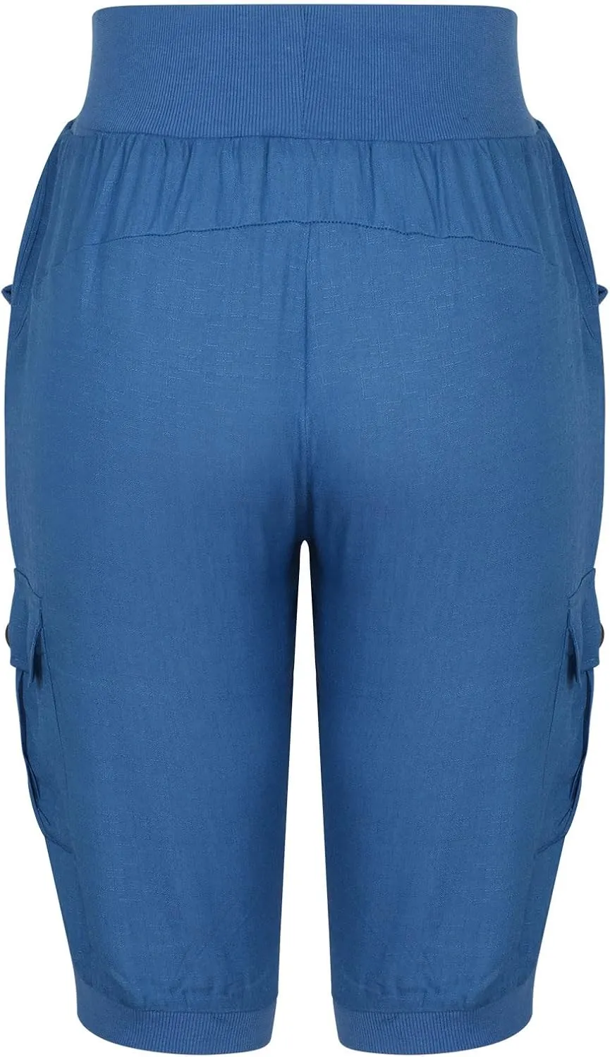 Ceboyel Women's Cotton Linen Crop Capris Drawstring Summer Cargo Pants Trendy Casual Straight Pants Dressy Ladies Clothing