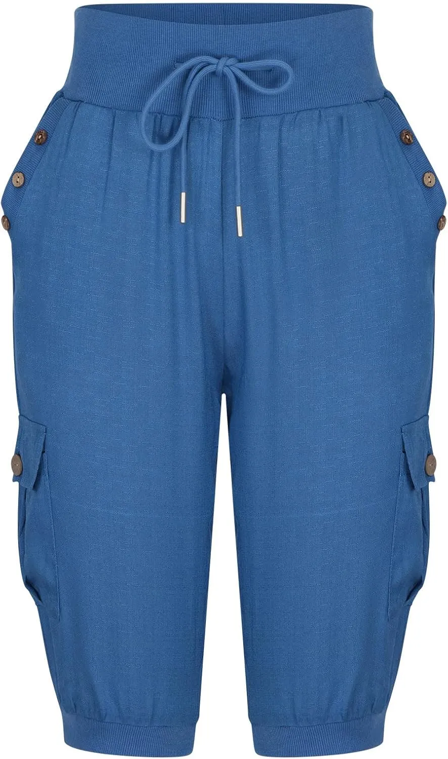 Ceboyel Women's Cotton Linen Crop Capris Drawstring Summer Cargo Pants Trendy Casual Straight Pants Dressy Ladies Clothing