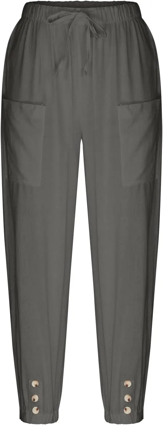 Ceboyel Womens Drawstring Linen Pants High Waist Boho Pant Summer Casual Trousers Dressy Casual Beach Outfits 2023