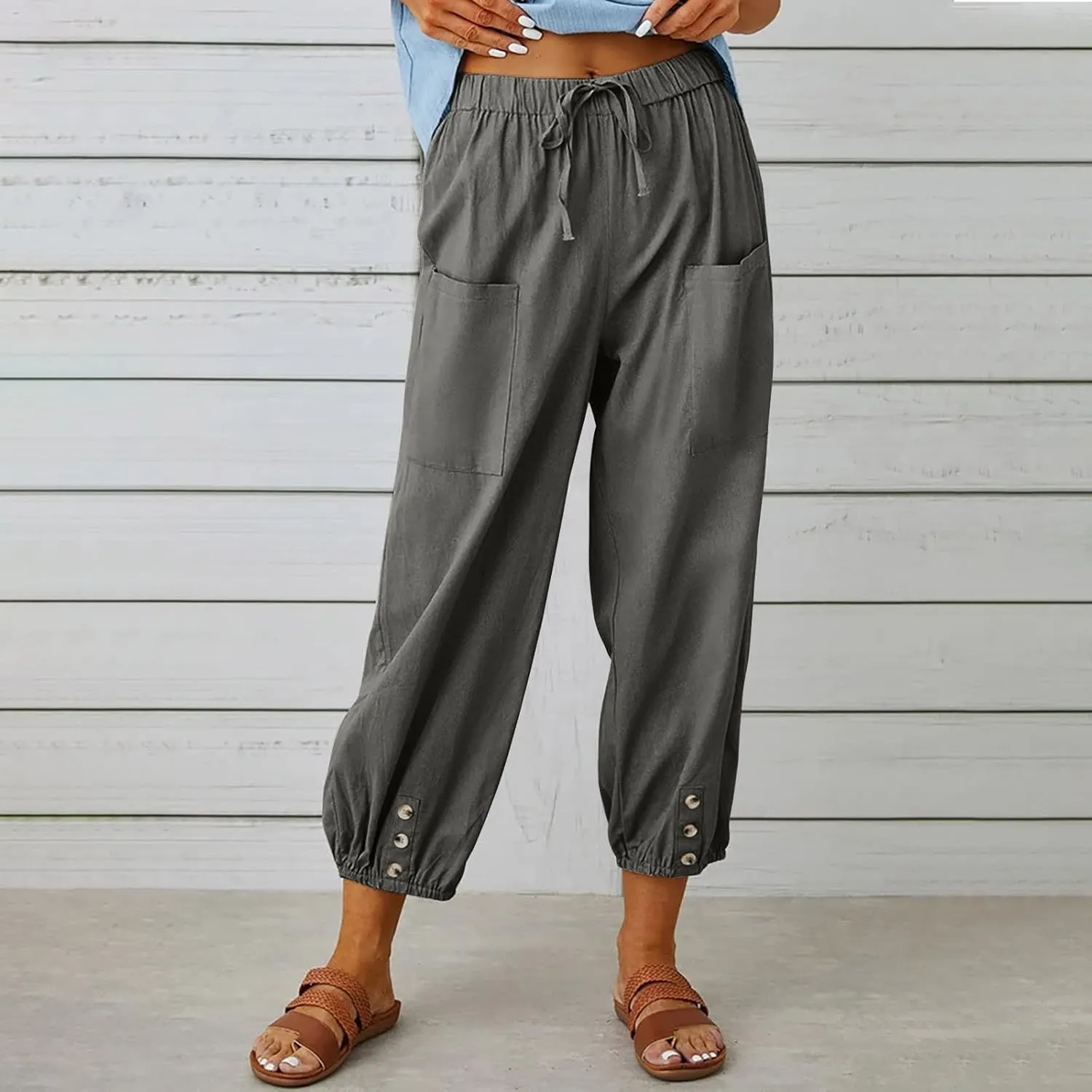 Ceboyel Womens Drawstring Linen Pants High Waist Boho Pant Summer Casual Trousers Dressy Casual Beach Outfits 2023