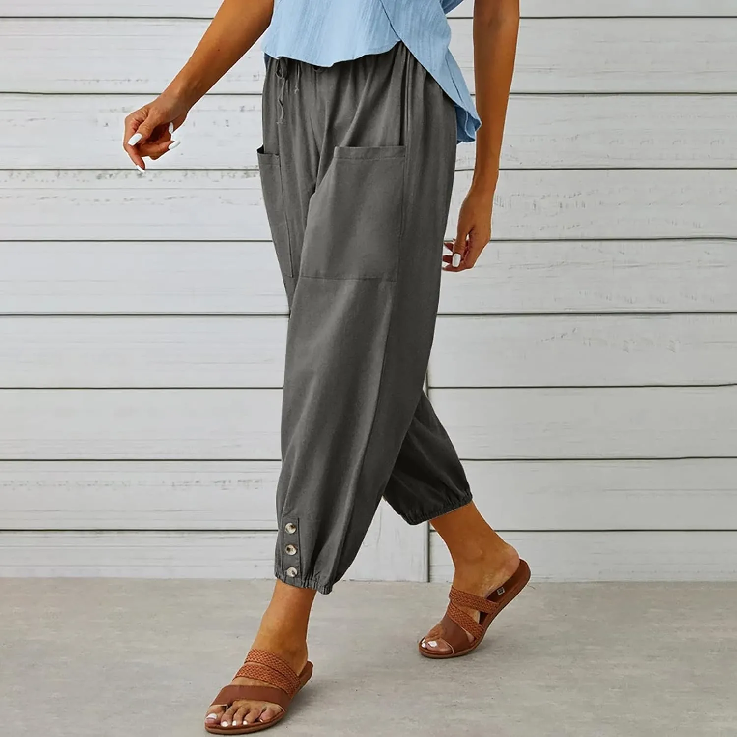 Ceboyel Womens Drawstring Linen Pants High Waist Boho Pant Summer Casual Trousers Dressy Casual Beach Outfits 2023