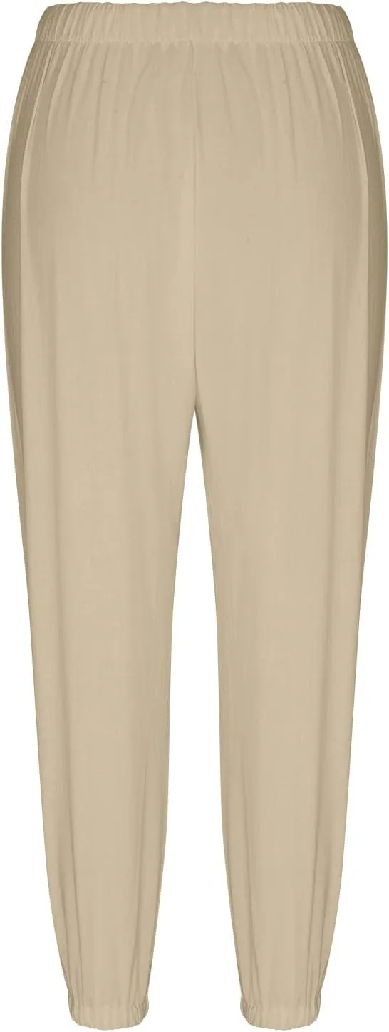 Ceboyel Womens Drawstring Linen Pants High Waist Boho Pant Summer Casual Trousers Dressy Casual Beach Outfits 2023