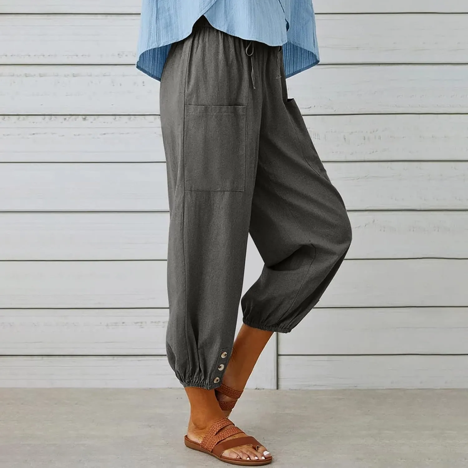 Ceboyel Womens Drawstring Linen Pants High Waist Boho Pant Summer Casual Trousers Dressy Casual Beach Outfits 2023