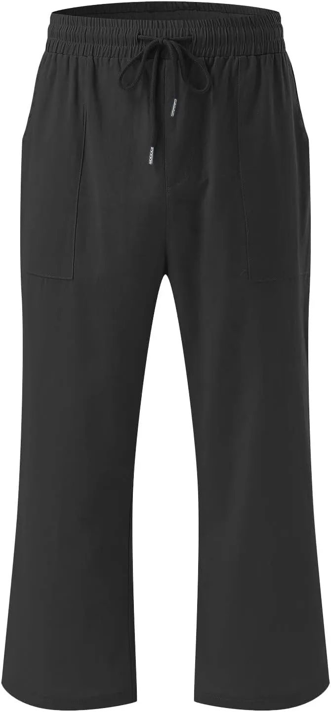 Ceboyel Womens Linen Crop Capris Drawstring Summer Pants Elastic Waist Trousers Casual Loose Summer Beach Outfits 2023