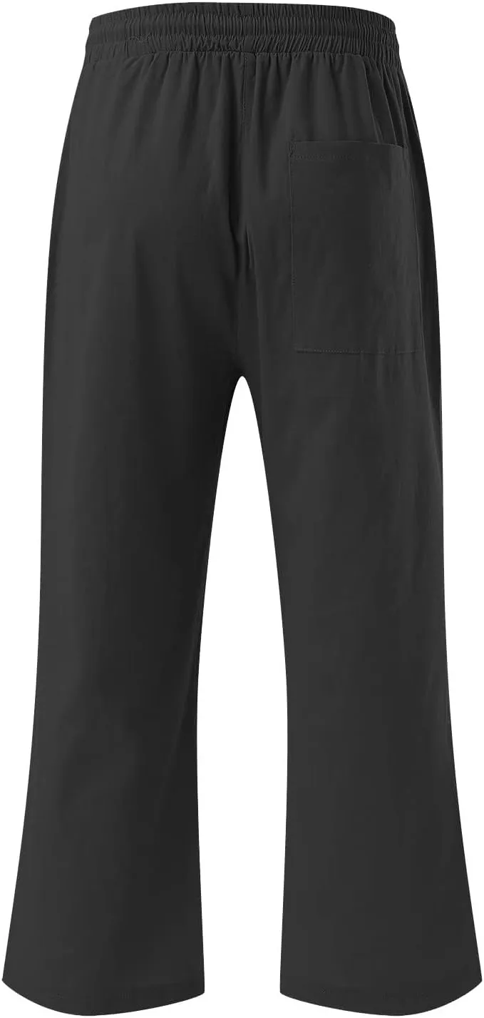 Ceboyel Womens Linen Crop Capris Drawstring Summer Pants Elastic Waist Trousers Casual Loose Summer Beach Outfits 2023