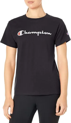 Champion womens Classic Tee, Script Logo T Shirt, Black-y08113, X-Large US
